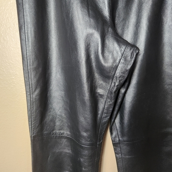 Moda International Black Genuine Leather Bootcut Mid Rise Pants-Size 6 - Picture 3 of 11